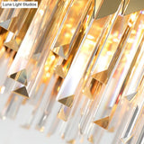 Gold Pendant Chandelier With Tri-Sided Crystal Rod Drum - Postmodern Design 6 Heads Hanging Light