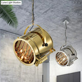 Gold Pendant Drum Light With Stainless Steel Finish - Office Spotlight Fixture