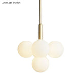 Gold Pendulum Milk Glass Chandelier - Simplicity 5-Light Pendant For Restaurants