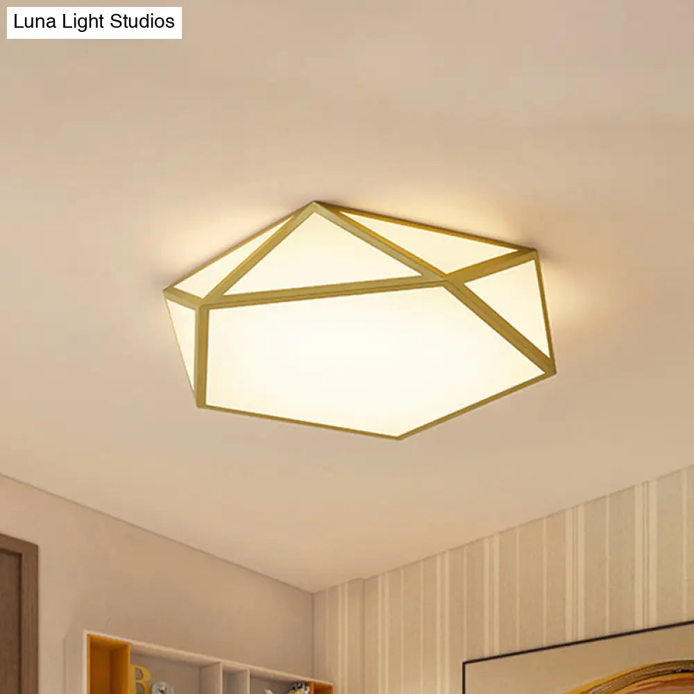 Gold Pentagon Ceiling Light - Nordic Led Flush Mount Lamp For Bedroom Wide 16.5’/20.5