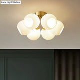 Gold Plated Semi - Flush Ceiling Light With Milky Glass Dome For Bedroom
