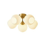 Gold Plated Semi - Flush Ceiling Light With Milky Glass Dome For Bedroom 5 /