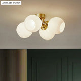 Gold Plated Semi - Flush Ceiling Light With Milky Glass Dome For Bedroom