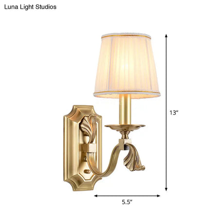 Gold Pleated Cone Wall Sconce With Traditional Style For Living Room