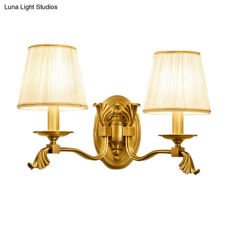 Gold Pleated Cone Wall Sconce With Traditional Style For Living Room