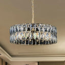 Gold Postmodern Drum Chandelier Light - Faceted Crystal 8 Lights Ceiling Hanging Fixture