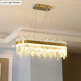 Gold Postmodern Led Chandelier With Crystal Rods - Oval Dining Room Hanging Lamp Kit
