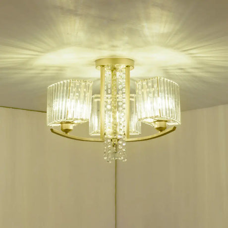 Gold Prismatic Crystal Semi Flush Light For Living Room - Minimalistic Circular Ceiling Mount 3 /
