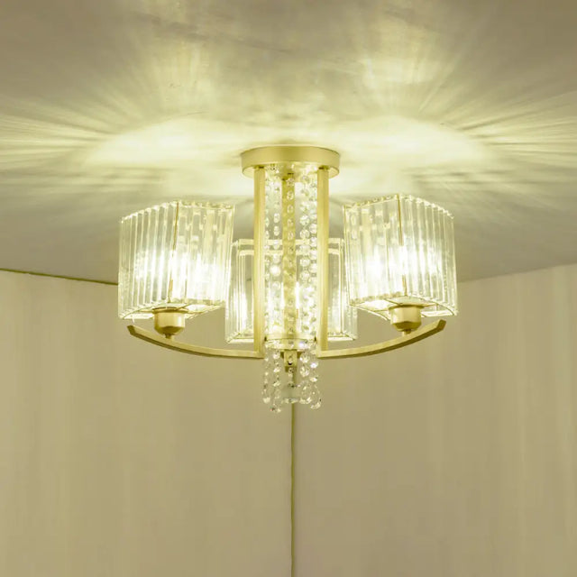 Gold Prismatic Crystal Semi Flush Light For Living Room - Minimalistic Circular Ceiling Mount 3 /