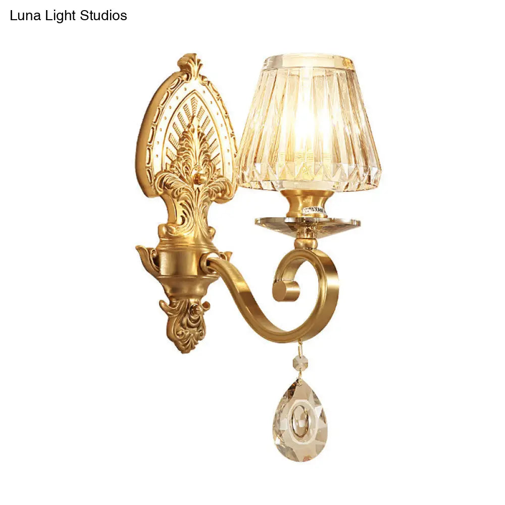 Gold Prismatic Crystal Wall Sconce - Contemporary Bedroom Lighting