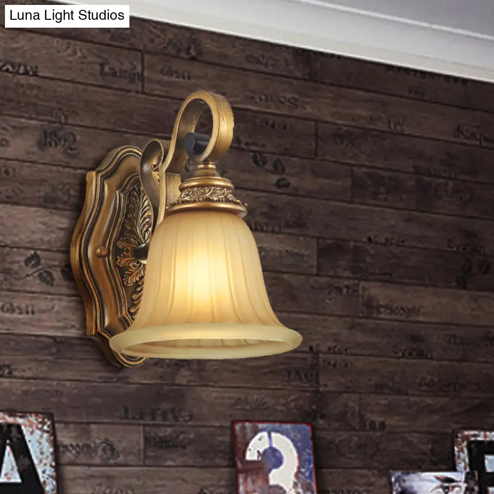 Gold Prismatic Glass Wall Sconce With Bell Shade - 1-Light Traditional Foyer Light