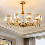 Gold Radiating Suspension Light: Artistic Metallic Chandelier With Crystal Shade For Living Room 10