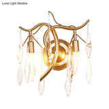 Gold Raindrop Wall Mount With Crystal Drop Shade - Retro 2-Head Lighting Solution
