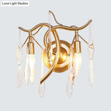 Gold Raindrop Wall Mount With Crystal Drop Shade - Retro 2-Head Lighting Solution