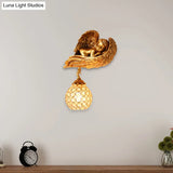 Gold Resin Angel Wall Sconce Light With Clear Crystal Dome Shade - Loft Style 1-Light Lighting