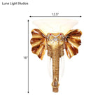 Gold Resin Elephant Wall Sconce - 1 Bulb Colonial Flush Mount Lighting In 12.5/17 Sizes