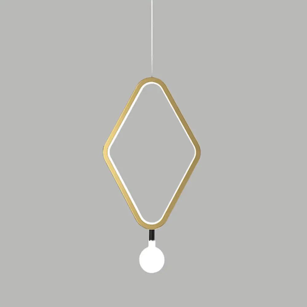 Sleek Gold Rhombus Pendant Light With Warm/White And Exposed Bulb Design