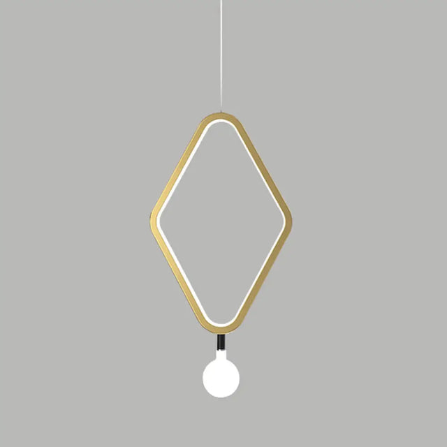 Sleek Gold Rhombus Pendant Light With Warm/White And Exposed Bulb Design