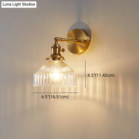 Gold Ribbed Glass Industrial Wall Lamp For Bedroom