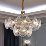 Gold Ribbed Glass Scallop Chandelier Pendant Light Fixture 12 /