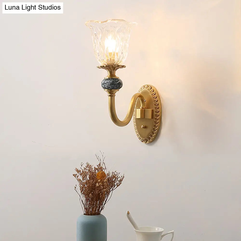 Gold Ripple Glass Wall Light - Ruffled Classic Fixture For Corridor