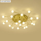 Gold Romantic Metallic Ceiling Light For Living Room Villa - Multi - Head Semi Flush Mount