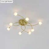 Gold Romantic Metallic Ceiling Light For Living Room Villa - Multi - Head Semi Flush Mount