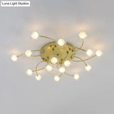 Gold Romantic Metallic Ceiling Light For Living Room Villa - Multi - Head Semi Flush Mount