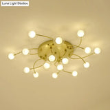 Gold Romantic Metallic Ceiling Light For Living Room Villa - Multi - Head Semi Flush Mount