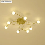 Gold Romantic Metallic Ceiling Light For Living Room Villa - Multi - Head Semi Flush Mount