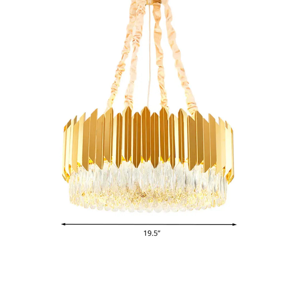 Modern Gold Round Chandelier - 19.5/23.5 Wide Crystal Block Design 6/10 Heads Hanging Ceiling Light