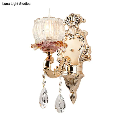 Gold Scalloped Dome Crystal Wall Sconce Light - Postmodern Bedside Accent