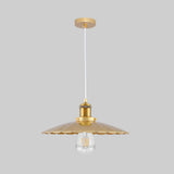 Scalloped Edge Gold Finish Metallic Hanging Light For Coffee Shops - 1 Bulb Pendant 12/14 Inch Width