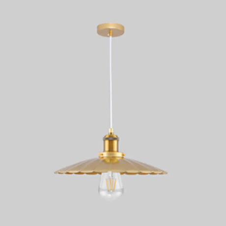 Scalloped Edge Gold Finish Metallic Hanging Light For Coffee Shops - 1 Bulb Pendant 12/14 Inch Width