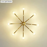 Gold Scalloped Shell Semi Flush Mount Crystal Chandelier - Countryside Parlor Ceiling Light