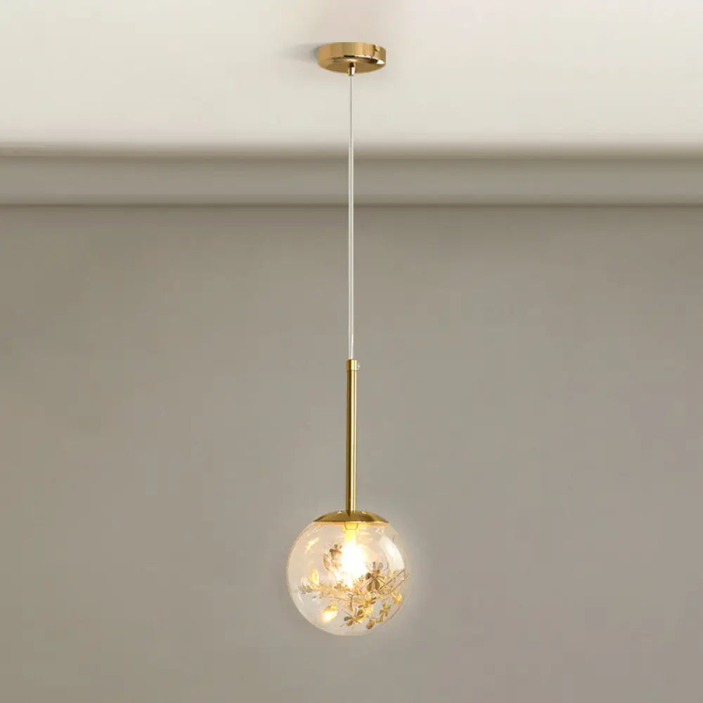 Gold Spherical Glass Pendant Ceiling Light - Modern & Elegant Bedroom Lamp / 5.5’ Flower