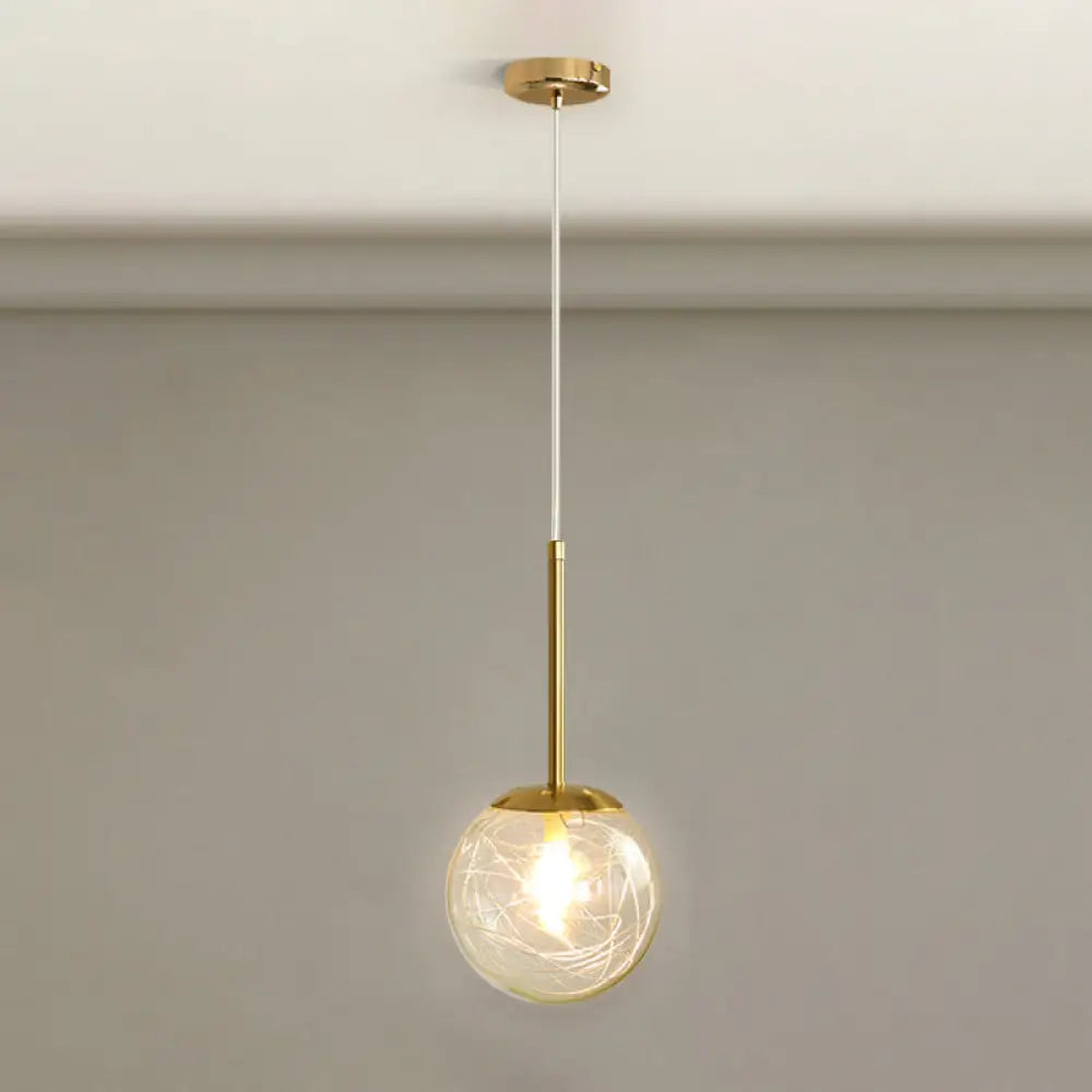 Gold Spherical Glass Pendant Ceiling Light - Modern & Elegant Bedroom Lamp / 6’ Linear