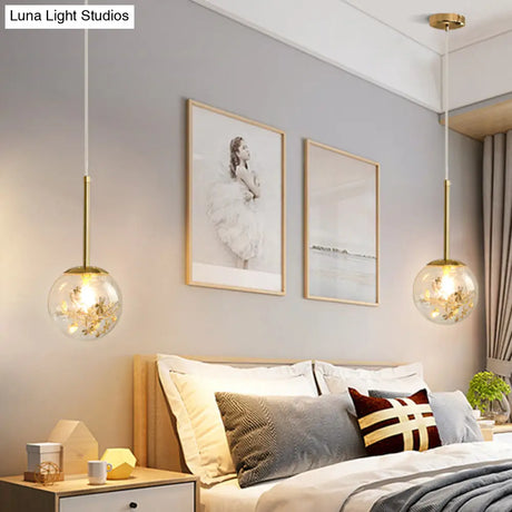 Gold Spherical Glass Pendant Ceiling Light - Modern & Elegant Bedroom Lamp