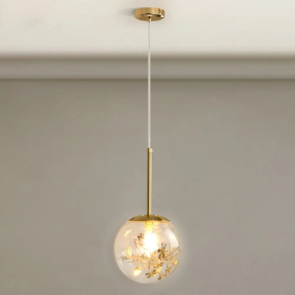 Gold Spherical Glass Pendant Ceiling Light - Modern & Elegant Bedroom Lamp / 8’ Flower