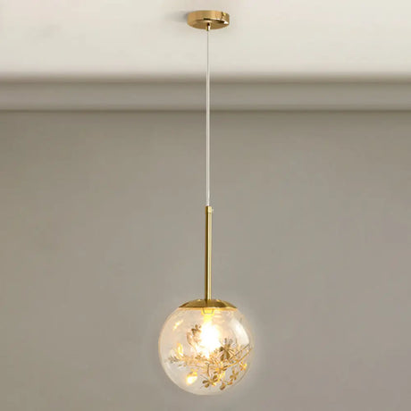 Gold Spherical Glass Pendant Ceiling Light - Modern & Elegant Bedroom Lamp / 8’ Flower