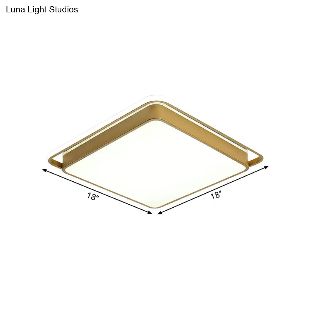 Gold Square Ceiling Flush Mount Led Metal Light Modernism Design Multiple Sizes Warm/White For