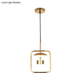Gold Square-Frame Pendulum Led Ceiling Light With Minimalist Design And Shade/No Shade Option