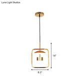 Gold Square-Frame Pendulum Led Ceiling Light With Minimalist Design And Shade/No Shade Option