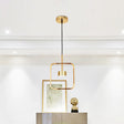 Gold Square-Frame Pendulum Led Ceiling Light With Minimalist Design And Shade/No Shade Option /