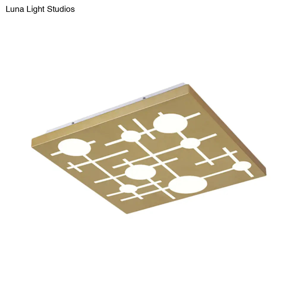 Gold Square Led Acrylic Ceiling Light For Bedroom - Patterned Design Warm/White Glow