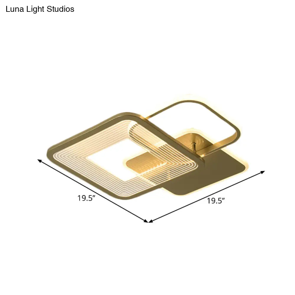 Gold Square Led Flushmount Ceiling Light For Bedroom 16’/19.5’ W