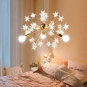 Gold Star Chandelier With 3 Lights - Romantic Metal Hanging Light For Child Bedroom Or Hotel Décor