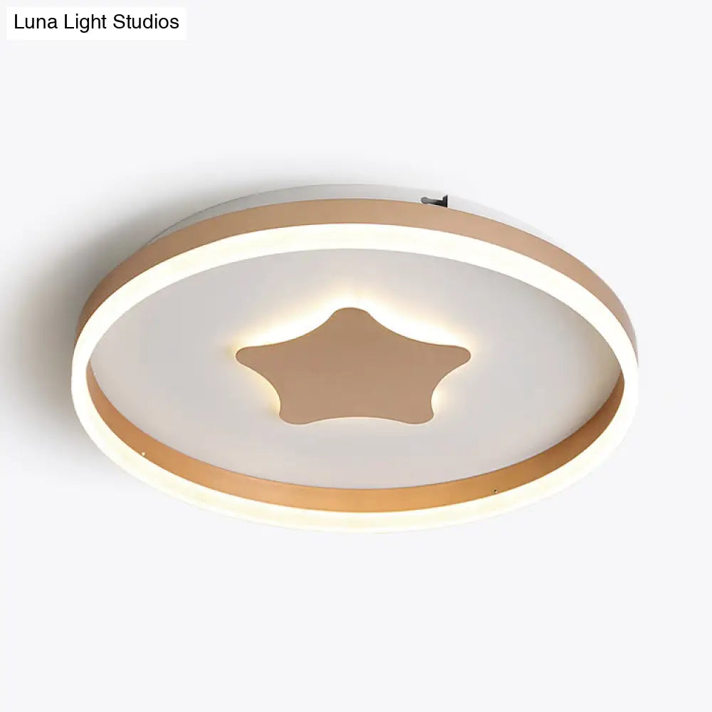 Gold Star Led Flush Mount Ceiling Light For Study Room With Acrylic Ring Accent / 16 Warm