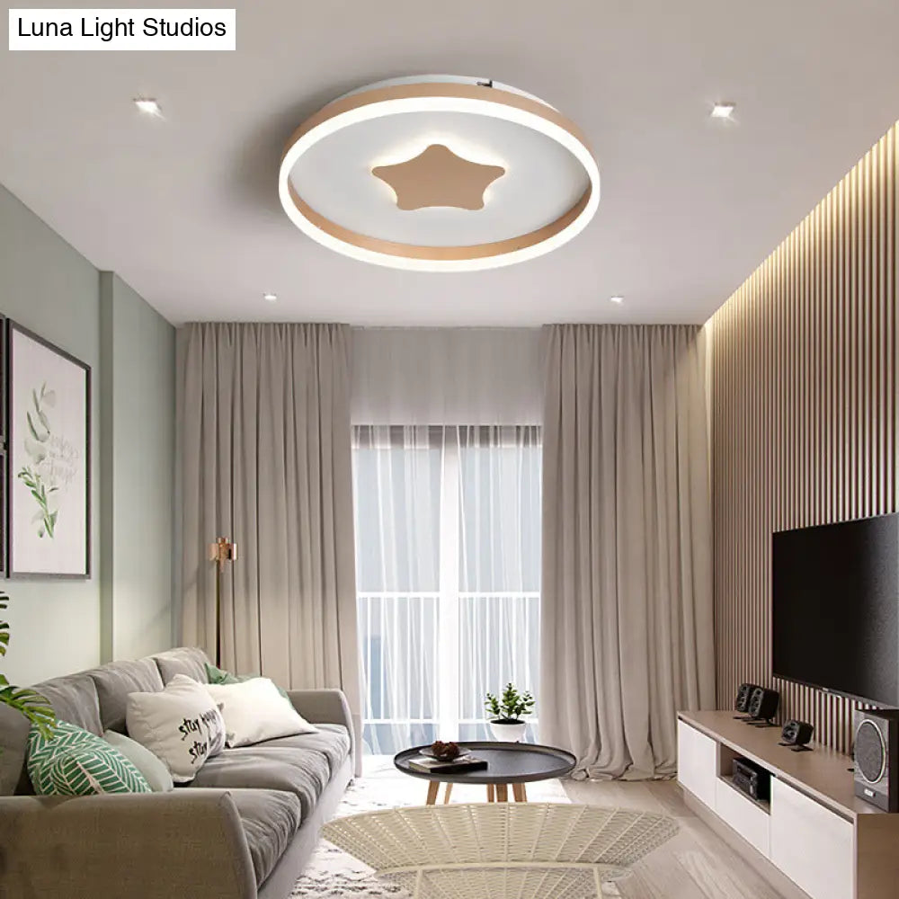 Gold Star Led Flush Mount Ceiling Light For Study Room With Acrylic Ring Accent