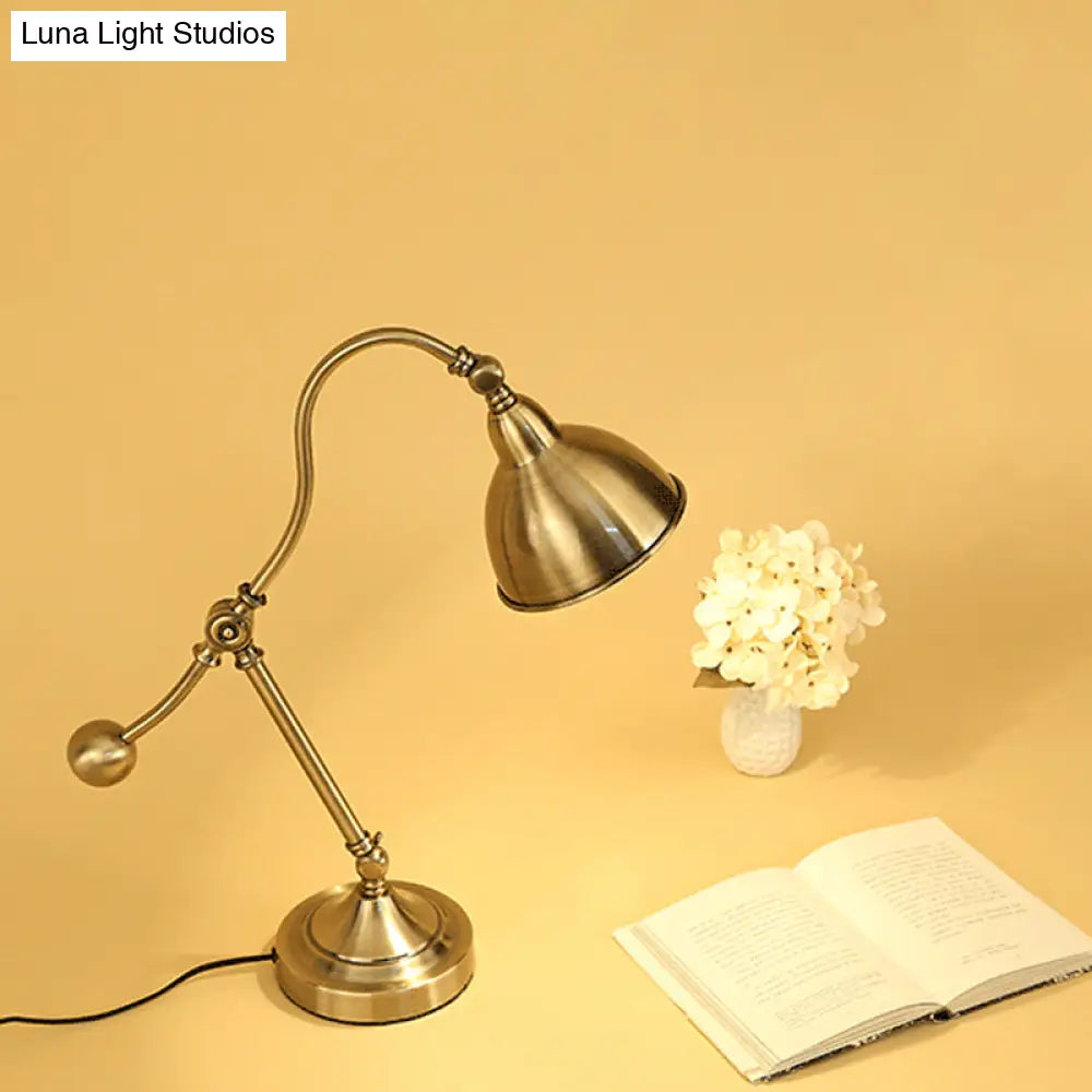 Gold Swing Arm Nightstand Light With Retro Metallic Design - 1 Head Bedroom Table Lighting